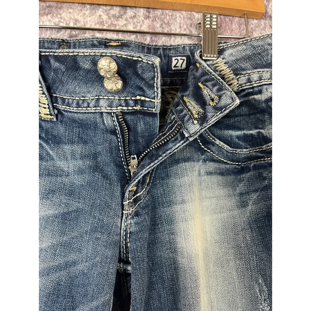Miss Me Jeans Womens 27 Embroidered Stich Pocket Straight Bling Y2K 90s Vintage